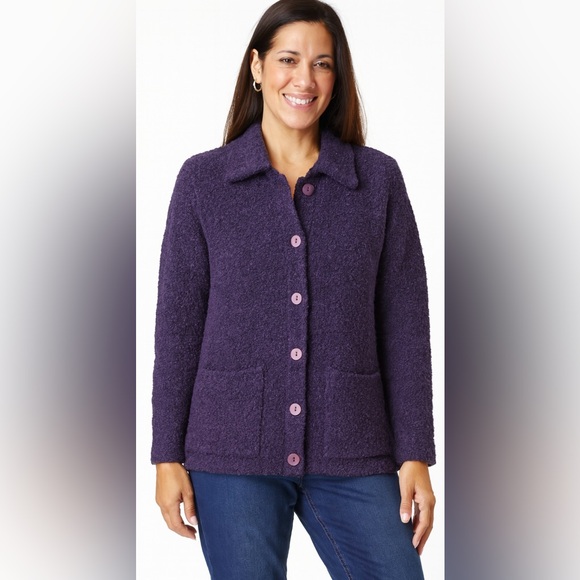 Marisa Christina Jackets & Blazers - Knitworks Purple Button Front Jacket Sweater Cozycore Grannycore Medium NWT